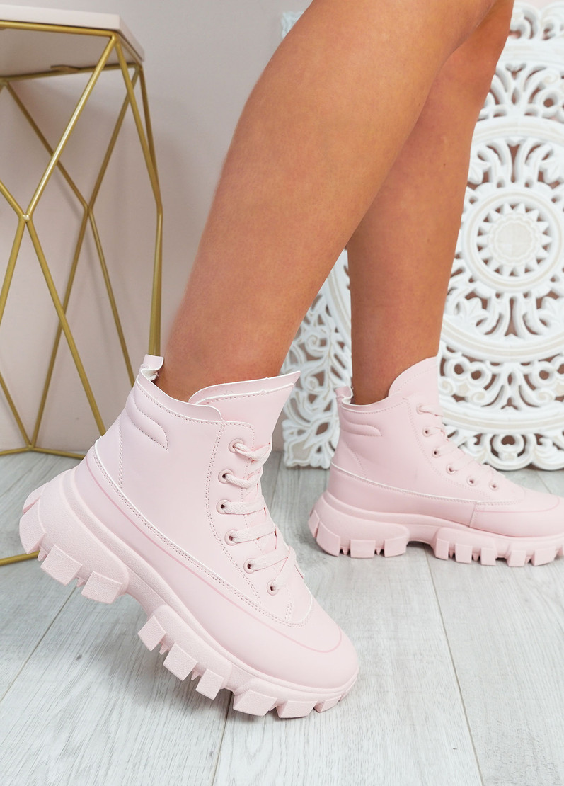 Anisa Pink Ankle Chunky Boots