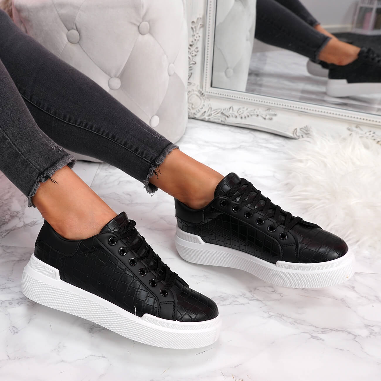 crocodile pattern lace up sneakers