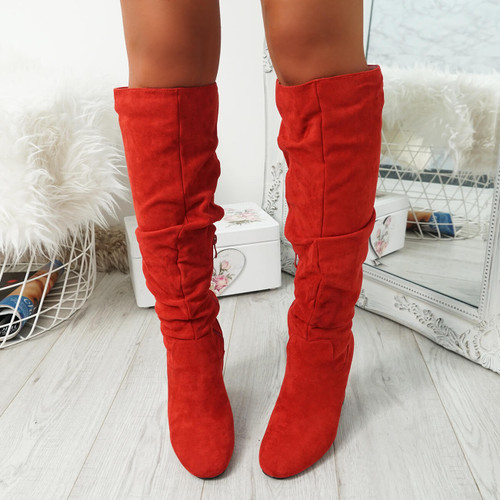 Elma Red Knee High Otk Boots - Tracked Delivery