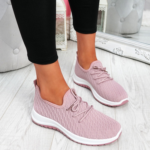 Ligy Pink Knit Lace Up Sneakers
