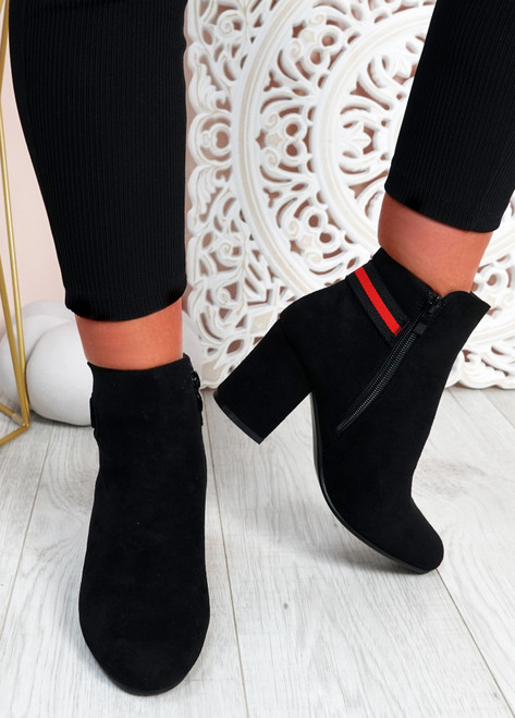 Priscilla Black Suede Block Heel Ankle Boots