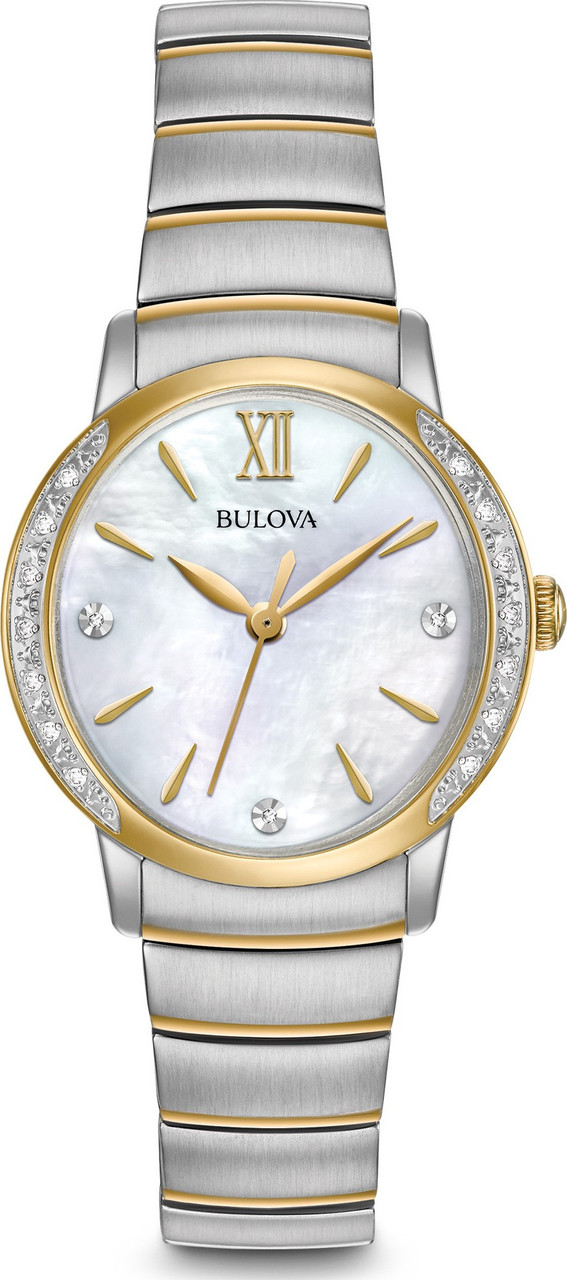 Bulova Diamond Set Bezel with White Mother of Pearl Dial 98R231