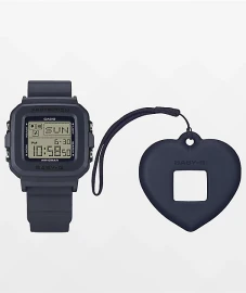Navy blue watch and heart shape holder with strap