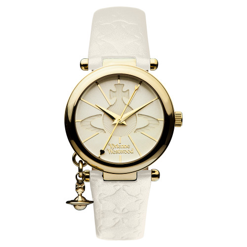 , Gold with gold face and cream leather strap, VV006WHWH