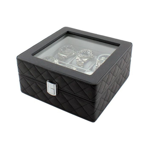 Black Vegan Leather 6 Slot Watch Storage Box WB A353
