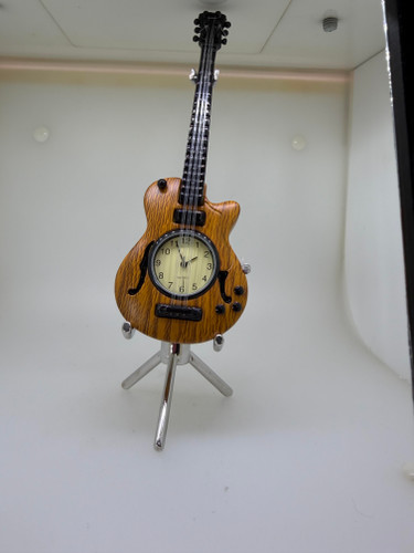 Collectable Guitar Clock (Gibson LP) with strings and stand-Faux Wood CC3042-WD