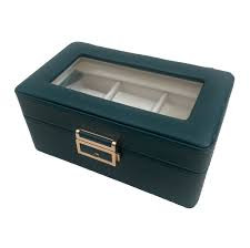 PU Leather Watch Storage Box- 3 Slot Green WBL-3GN