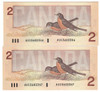 Canada: 1986 $2 Bank Of Canada Banknotes AUG (2 Notes in Sequence)