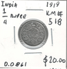 India: 1919 1/4 Rupee