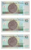 Poland: 1994 10 Zlotych Banknote Collection Lot (3 Pieces)