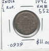 India: 1942 1/2 Rupee