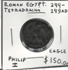 Roman Provinces, Egypt, Alexandria: 244-249 AD Tetradrachm Philip I Eagle