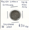 Polish Livonia: 1616 Schilling Riga Mint