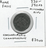 Roman: 330 - 340 AD Follis Constantinople Commemorative Nicomedia Mint