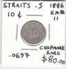 Straits Settlements: 1886 10 Cents With Chopmark (Rare)