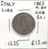 Italy: 1863M. BN 1 Lira