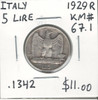 Italy:  1929R  5 Lira