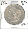 United States:  1891S Morgan Dollar AU