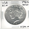 United States: 1927D Peace Dollar MS60