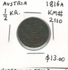 Austria: 1816A 1/2 Kreuzer