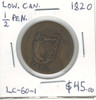 Lower Canada: 1820 Bust and Harp 1/2 Penny LC-60-1