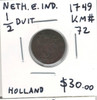 Netherlands East Indies: 1749 1/2 Duit  Holland