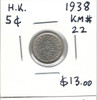 Hong Kong: 1938 5 Cents