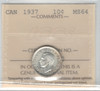 Canada: 1937 10 Cents ICCS MS64
