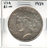 United States: 1934 Peace Dollar EF Scratch