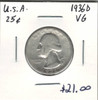 United States: 1936D 25 Cent VG8