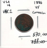 United States: 1886 1 Cent Variety 1 VF20 with Corrosion