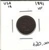 United States: 1891 1 Cent VF20