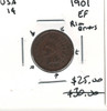 United States: 1901 1 Cent EF40 with Rim Errors