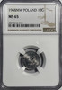 Poland: 1968MW 10 Groszy  NGC  MS65