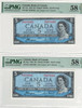 Canada: 1954 $5 Bank of Canada Devil's Face 4 Banknotes in Sequence