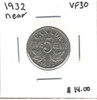Canada: 1932 5 Cent Near VF30