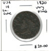 United States: 1820 1 Cent Small Date Very Pitted