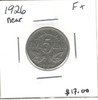 Canada: 1926 5 Cent Near F15