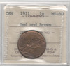 Canada: 1911 Large Cent ICCS MS60 Red & Brown