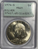 United States: 1974S Silver Dollar PCGS MS65 Rattler Holder