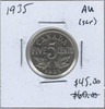 Canada: 1935 5 Cent AU50 with Scratch