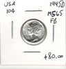 United States: 1945D 10 Cent MS65 FB