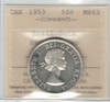Canada: 1953 50 Cent Small Date ICCS MS63 Heavy Cameo