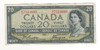 Canada: 1954 $20 Bank Of Canada Devil's Face  Banknote B/E