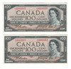 Canada: 1954 $100 Bank Of Canada  Banknotes 2 in Sequence