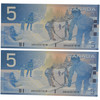 Canada: 2002 $5 Bank Of Canada Banknote BC-62a UNC 2 In Sequence