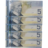 Canada: 2010 $5 Bank Of Canada Banknote BC-62b-i UNC 5 x Sequence
