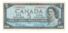 Canada: 1954 $5 Bank Of Canada Banknote Beattie-Rasminsky Circulated