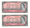 Canada: 1954 $2 Bank Of Canada Banknotes Beattie-Rasminsky BC-38b 2 in Sequence