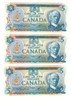 Canada: 1979 $5 Bank Of Canada Banknote Lawson-Bouey BC-53a 3x in sequence